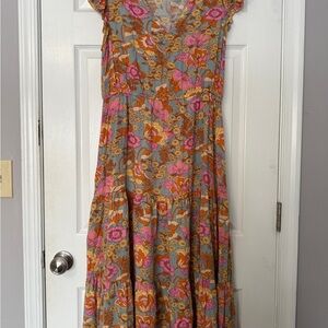 Floral Maxi Dress with Pink and Orange Accents